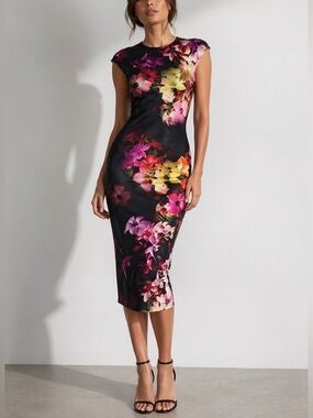 Ted Baker Catina Women’s 0 Floral Sheath Midi Cocktail Wedding Guest Elegant